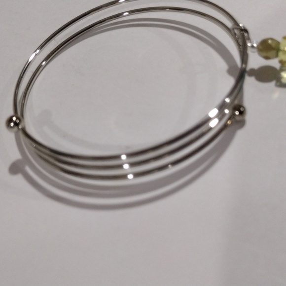 Silver tone Wire Bangle Bracelet Blue Yellow Beaded Charm Elegant Women Jewelry - Picture 5 of 8